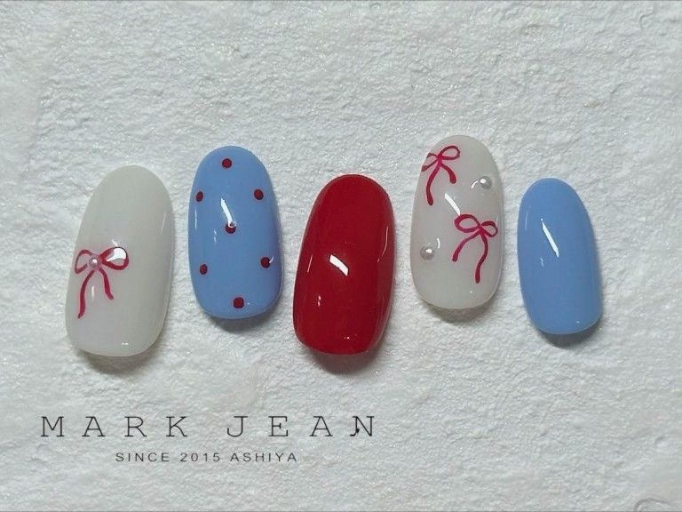 リボン ドット ブルー パール